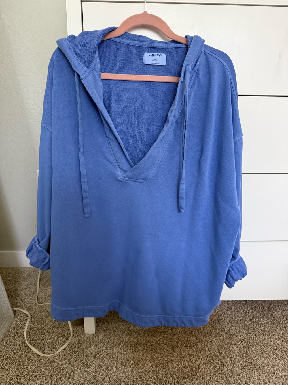 Old Navy Blue V-Neck Hooded Sweater